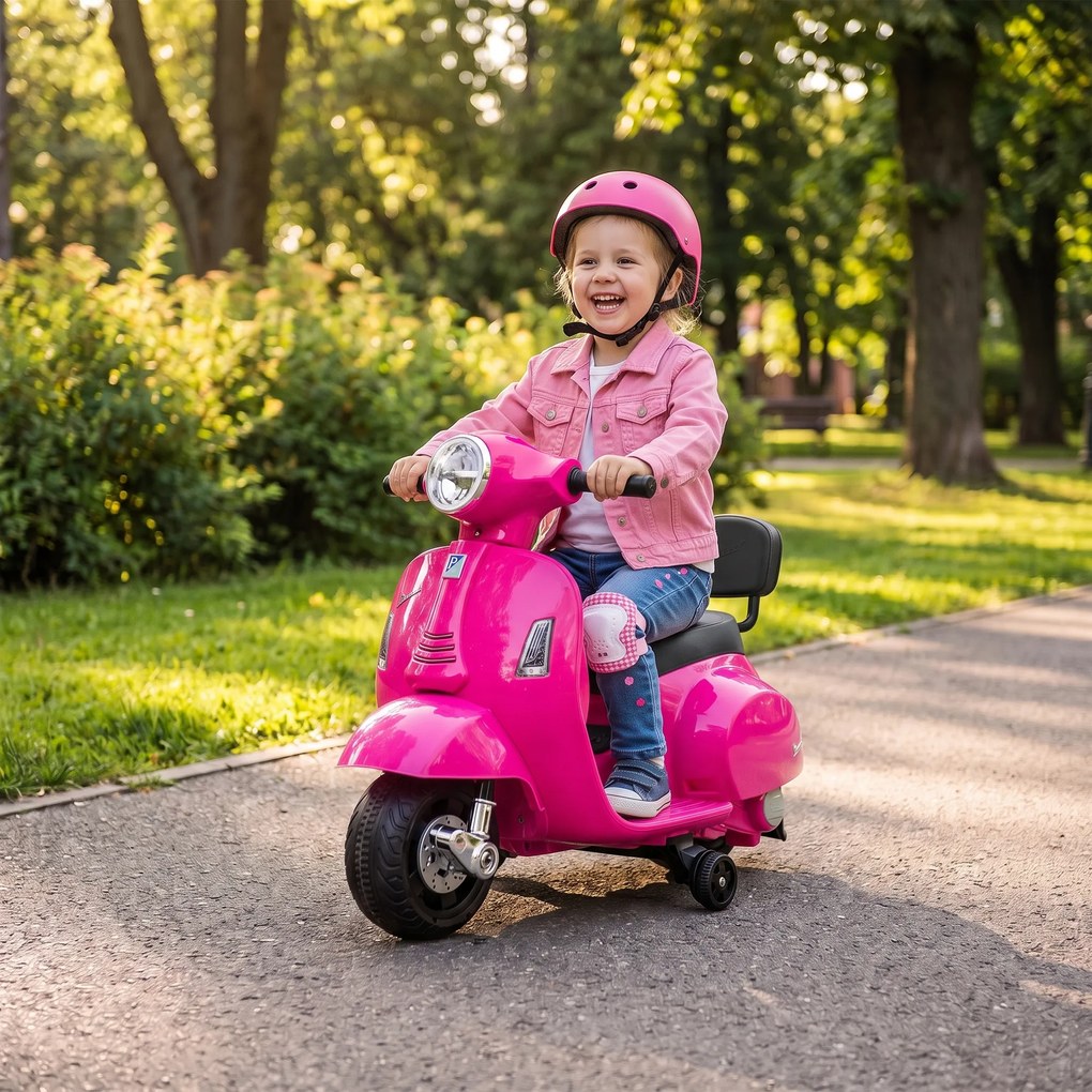 AIYAPLAY Motocicletă Electrică pentru Copii 1,5-3 Ani Mini Vespa Gts 7,2V, Roz | Aosom Romania