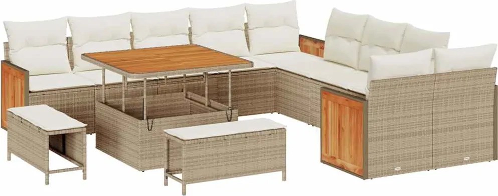 vidaXL Set de canapele pentru grădină 17 pcs Bej și crem poliratan