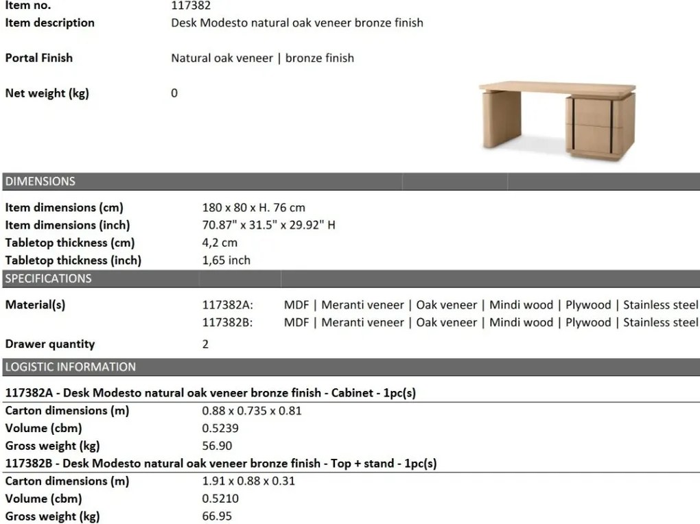 Birou design LUX Modesto, Natural oak