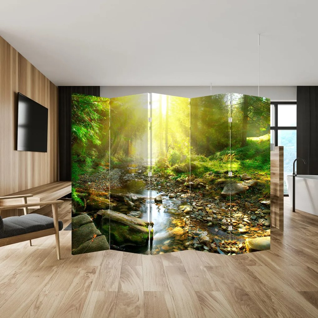 Paravan - Râul în pădurea verde (210x170 cm)