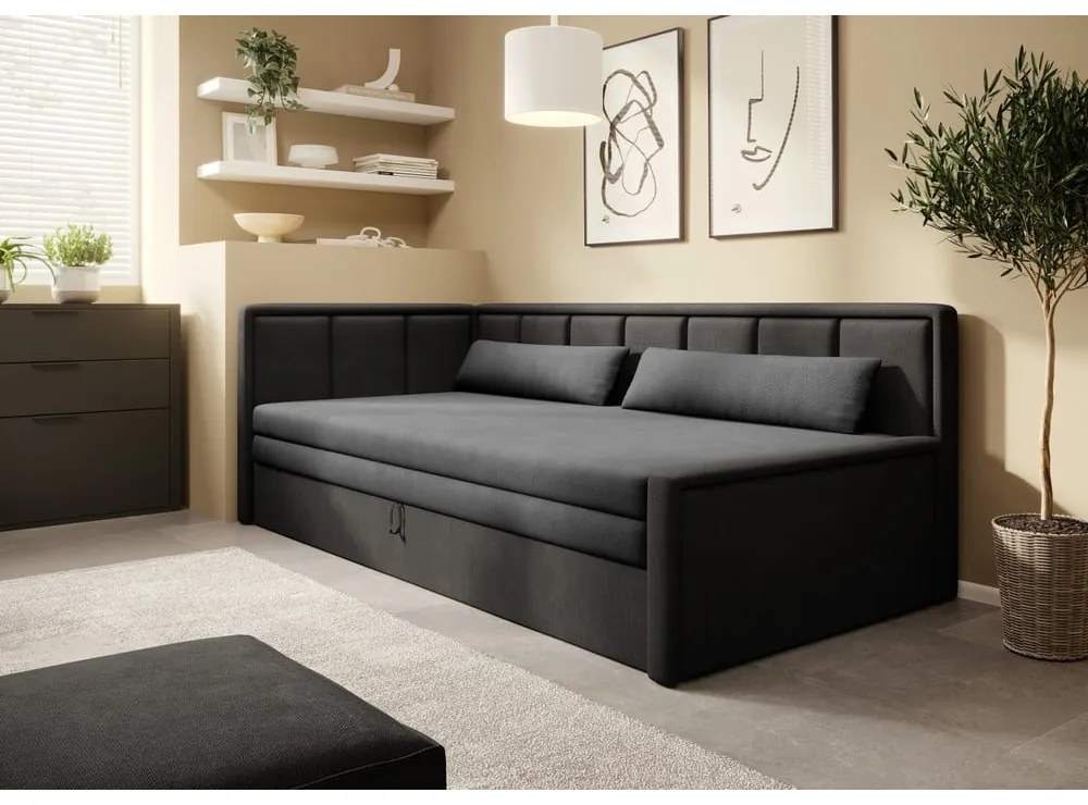 Canapea gri închis extensibilă/cu spațiu de depozitare cu tapițerie din chenille 214 cm Fulgeo – ELTAP