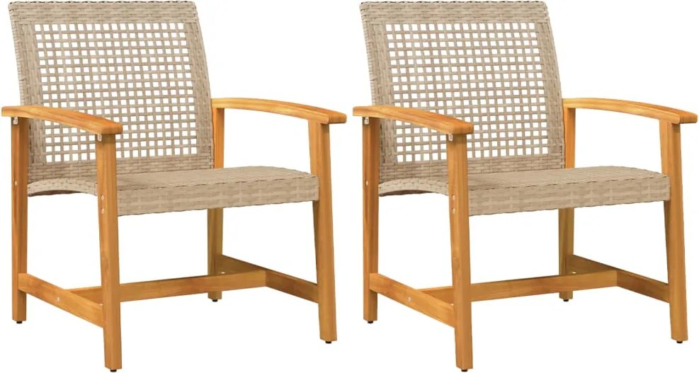 vidaXL Scaune de grădină, 2 buc., bej, poliratan și lemn de acacia