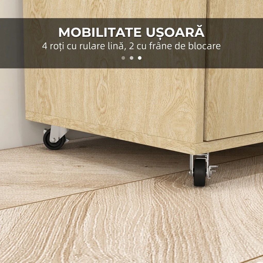 Cărucior de bucătărie din PAL cu raft deschis, dulap cu 2 uși și poliță laterală cu 2 niveluri, 75x40x80,5cm stejar și negru HOMCOM | Aosom Romania