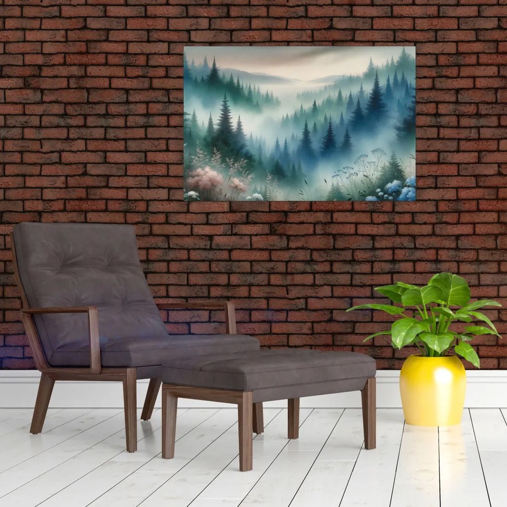 Tablou - Peisaj forestier cu ceață (90x60 cm)