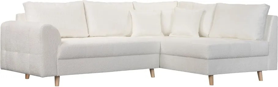 Colțar alb cu tapițerie din stofă bouclé (cu colț pe partea dreaptă) Ariella – Ropez