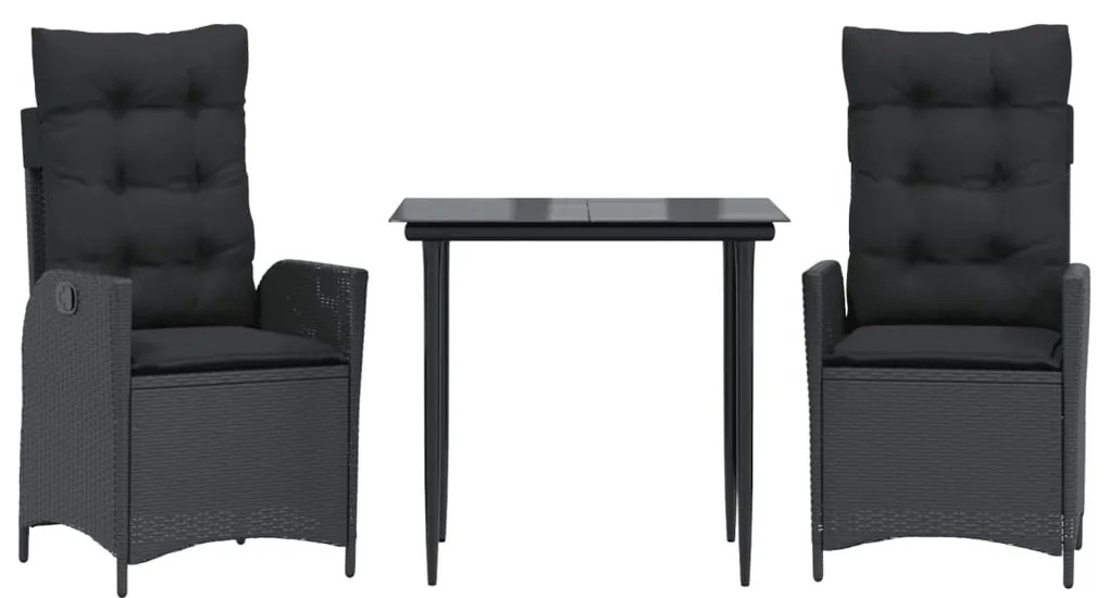 3213174 vidaXL Set mobilier de grădină cu perne, 3 piese, negru, poliratan