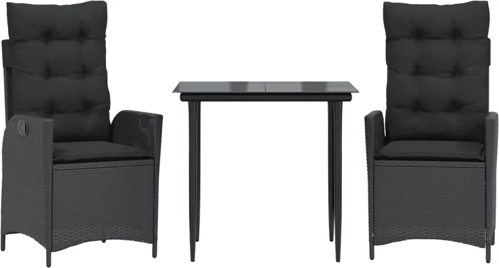 vidaXL Set mobilier de grădină cu perne, 3 piese, negru, poliratan