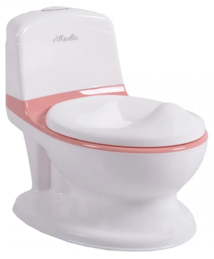 Olita premium pentru copii NOVOKIDS™ Atlantic seat, Cu sunete, Vas detasabil, Plastic non toxic, Suport hartie igienica, Roz cu Alb