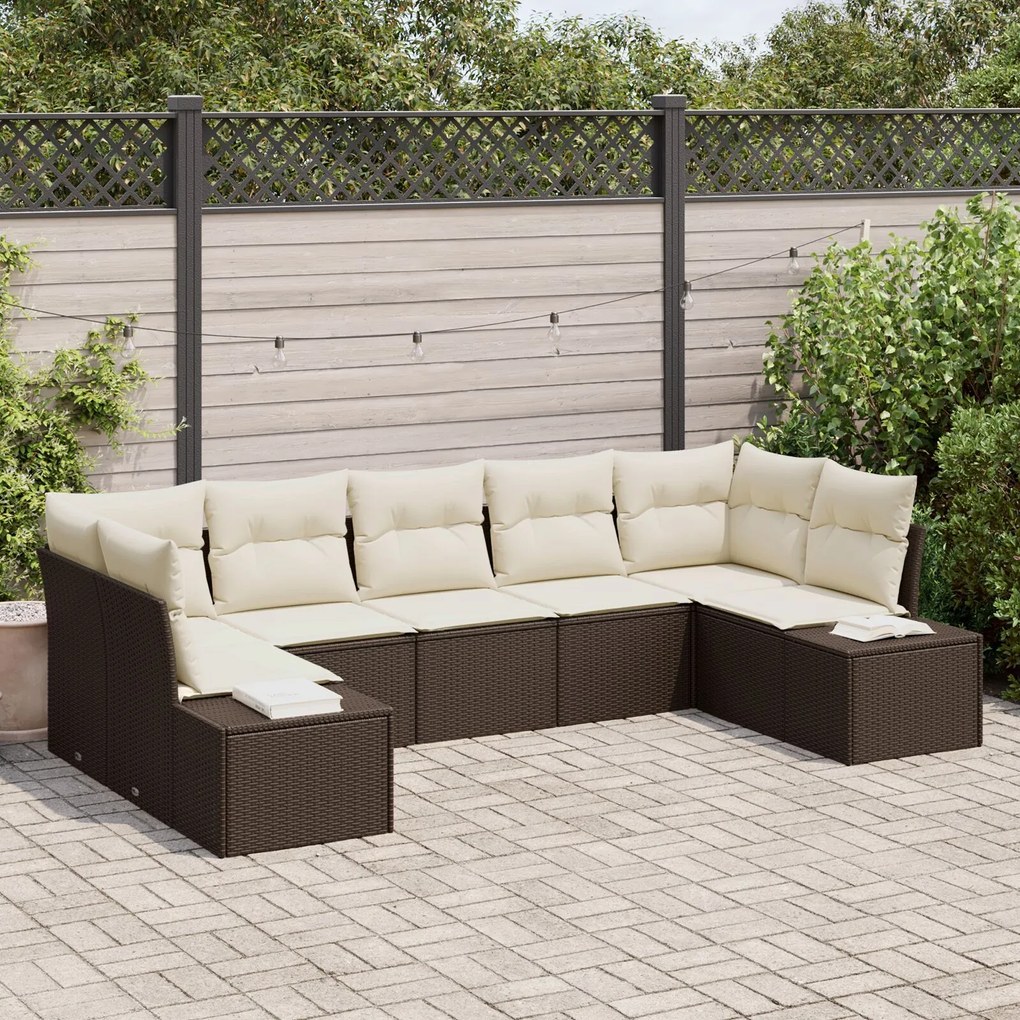 vidaXL Set de canapele pentru grădină cu pernă 7 pcs Maro Rattan poli