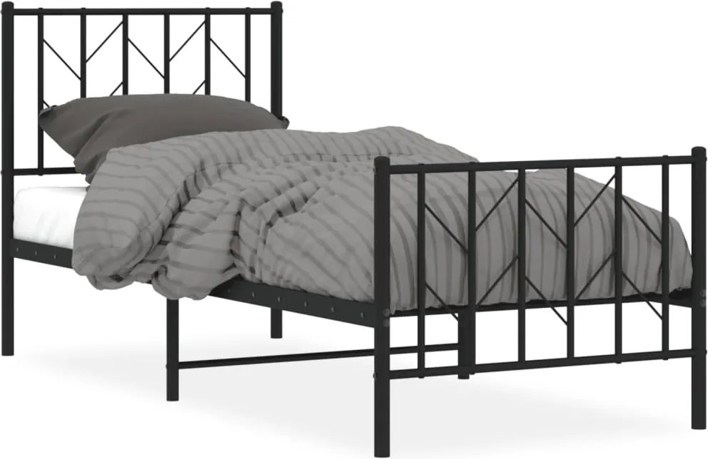 vidaXL Cadru pat metalic cu tăblii de cap/picioare, negru, 75x190 cm