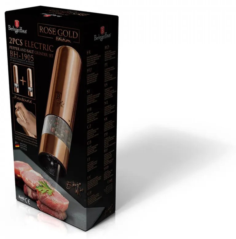 Set 2 Rasnite electrice pentru sare si piper Rose Gold Metallic Line Berlinger Haus BH 1905