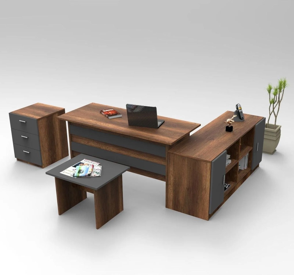 Set birou VO13-BA, nuc/gri antracit, PAL melaminat