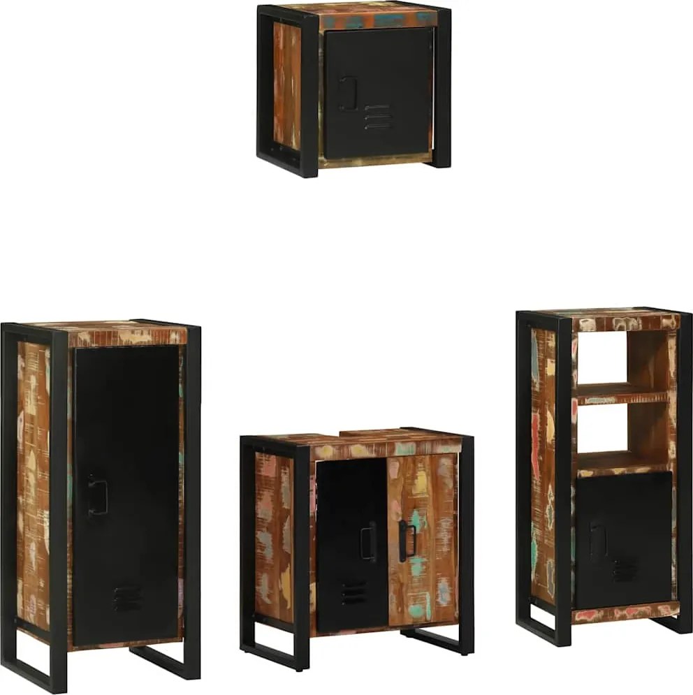 vidaXL Set de mobilier pentru baie cu raft 4 pcs Lemn recuperat masiv