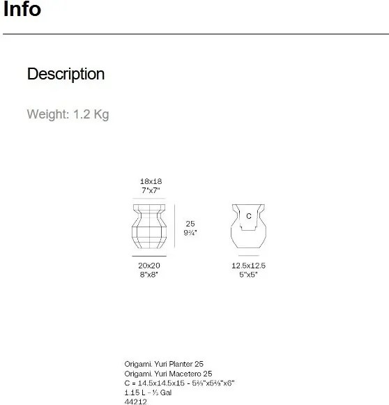 Ghiveci plante design decorativ modern exterior/interior ORIGAMI Yuri 20x20x25cm