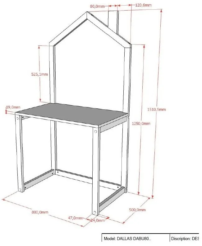 Birou de copii din lemn masiv de pin 50x80.5 cm DALLAS – Vipack