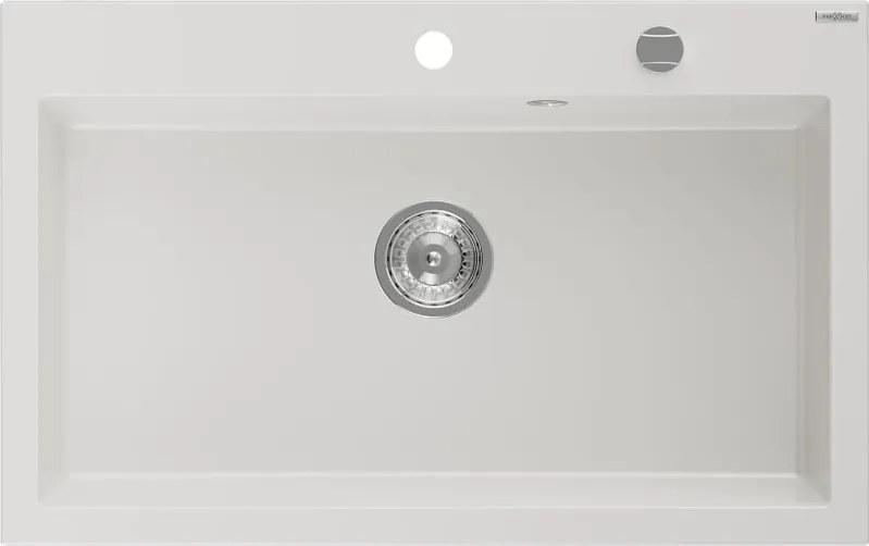 Mexen Elix chiuvetă de bucătărie din granit cu 1 compartiment 800 x 500 mm, alb, sifon crom - 6527801005-20