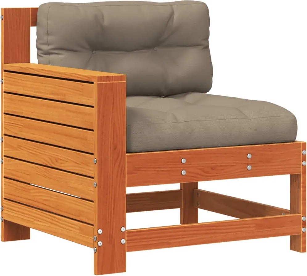 vidaXL Canapea grădină cotieră cu perne, maro ceruit, lemn masiv pin