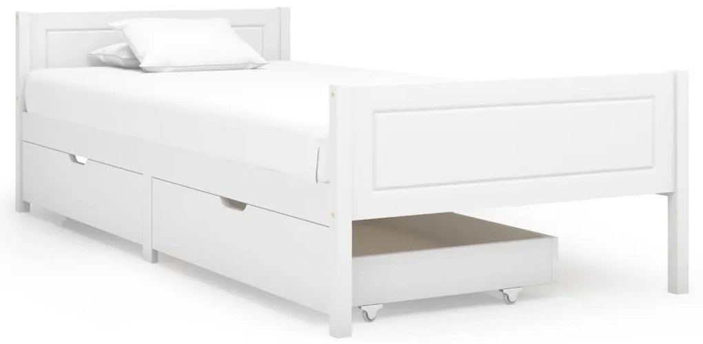 3060497 vidaXL Cadru pat cu 2 sertare, alb, 90x200 cm, lemn masiv pin
