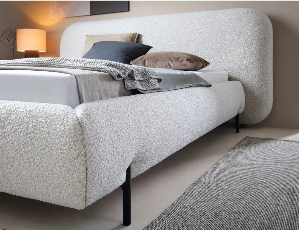 Pat matrimonial bej tapițat cu spațiu de depozitare cu somieră 160x200 cm Pointt – ELTAP