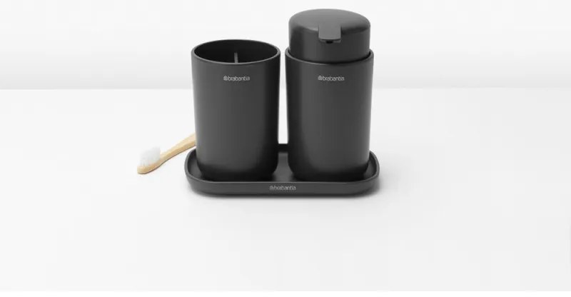 Set accesorii baie Brabantia ReNew 1003491, 3 piese, 250 ml, Rezistent la coroziune, Gri inchis