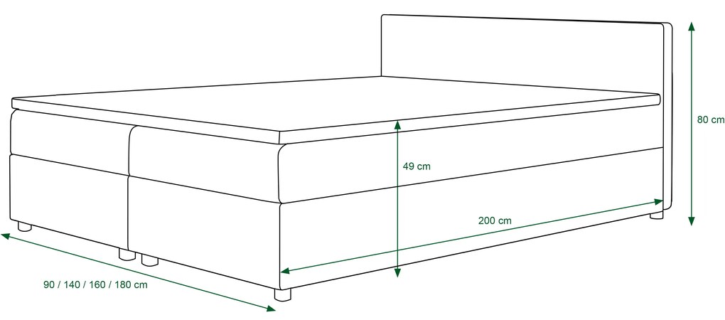Pat matrimonial Boxspring 140 cm Linda Comfort (Motiv + Negru) (cu saltea și sp. depozitare). 1056050