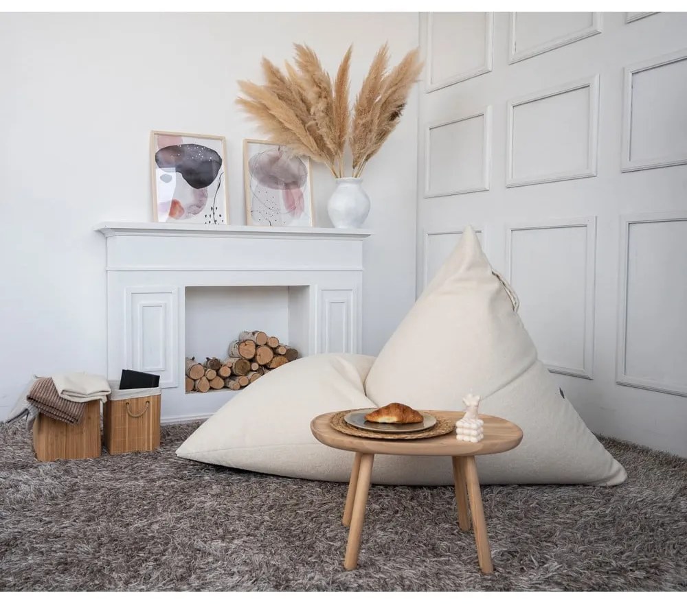 Fotoliu bean bag crem cu tapițerie din țesătură bouclé Razzmatazz – SLOWDOWN