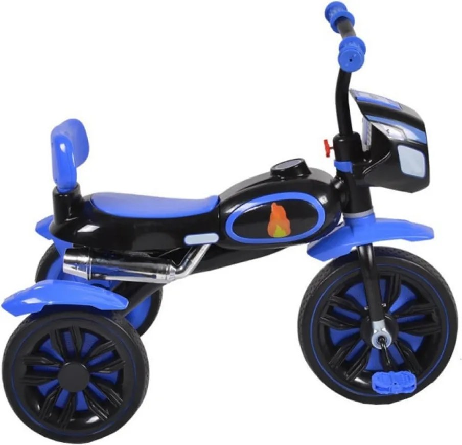 Tricicleta cu pedale NOVOKIDS™ Eagle Trike , Cu melodii si lumini, Carena, Max 25 kg, Roti din cauciuc EVA, Cadru metalic, Far luminos, Albastru