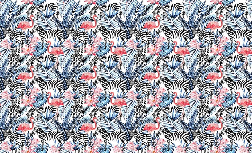 Fototapet - Mozaic - zebra cu flamingo (254x184 cm)
