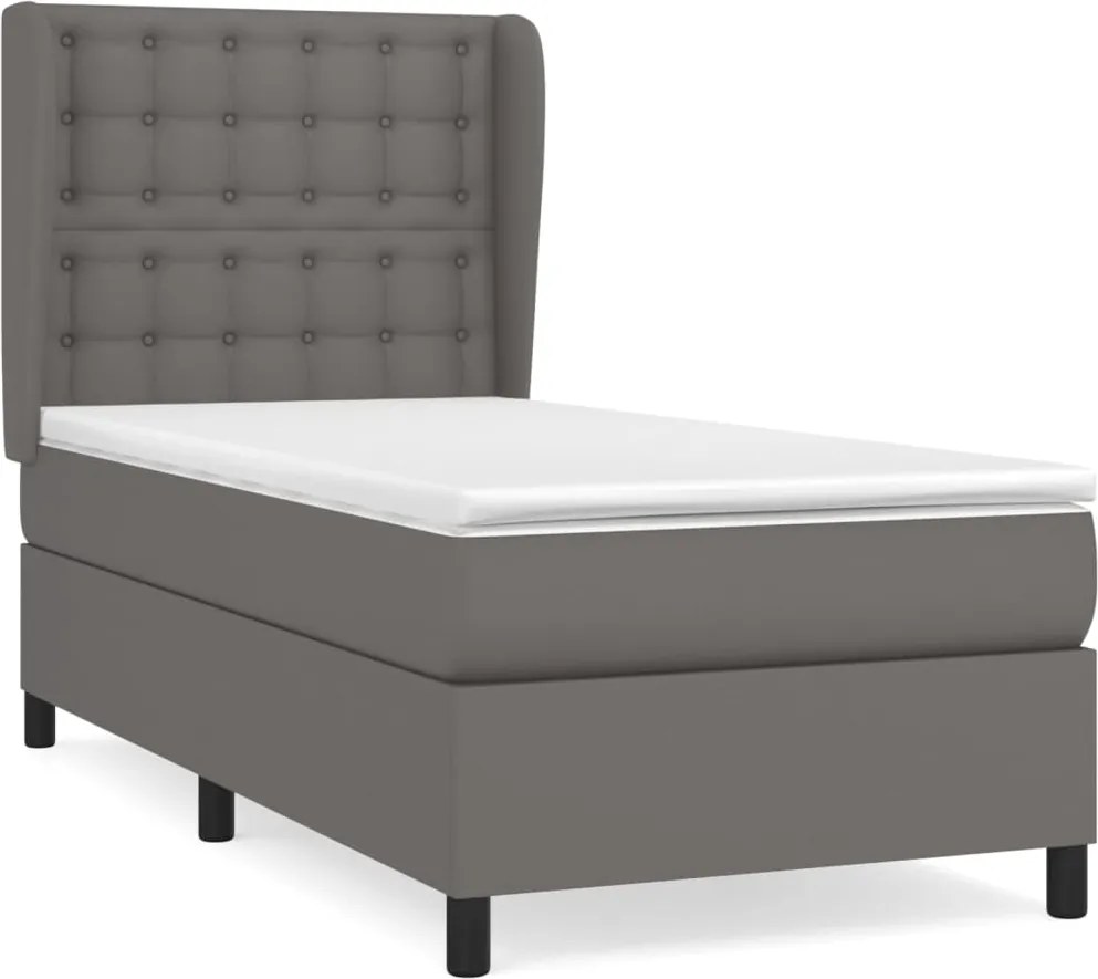 vidaXL Pat box spring cu saltea, gri, 90x200 cm, piele ecologică