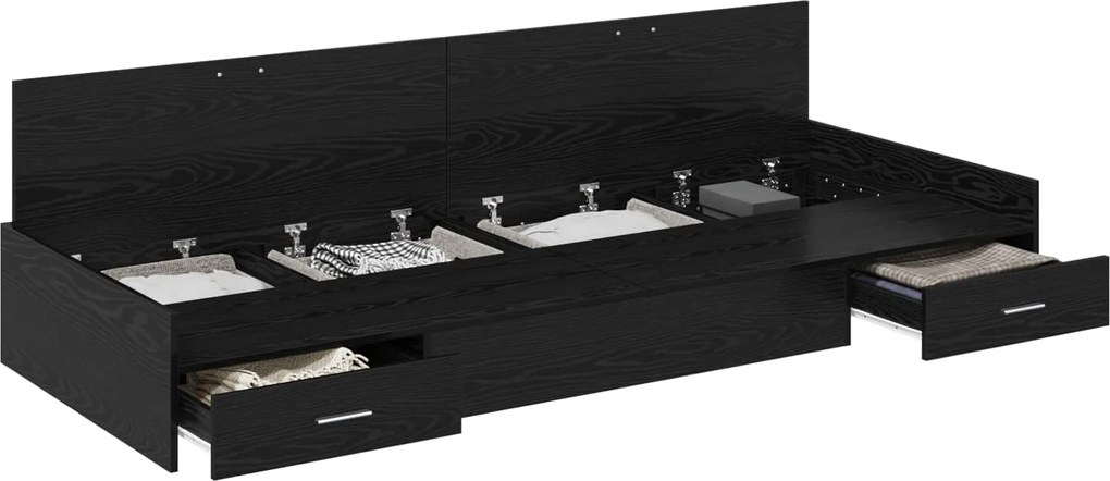 vidaXL Cadru de pat cu sertar Stejar Negru 90 x 190 cm Lemn compozit