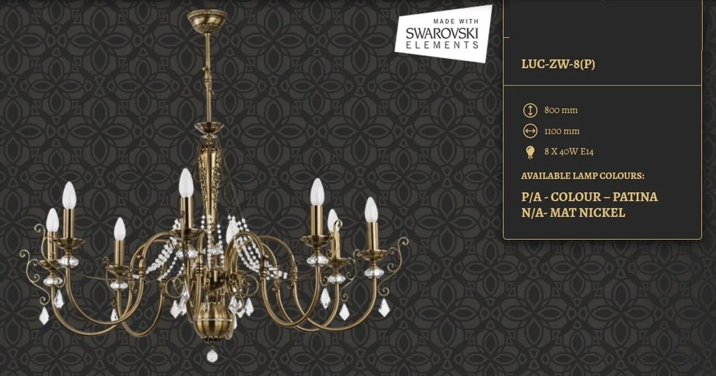 Candelabru 8 brate design clasic realizata manual, Cristal Swarovski Luca
