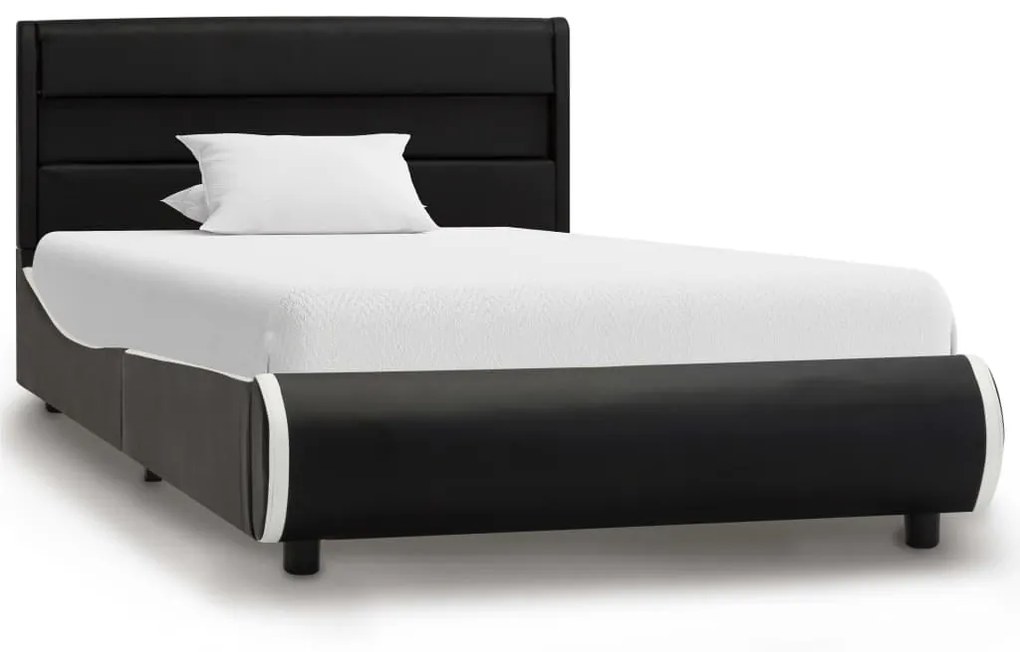 285020 vidaXL Cadru de pat cu LED, negru, 90 x 200 cm, piele artificială