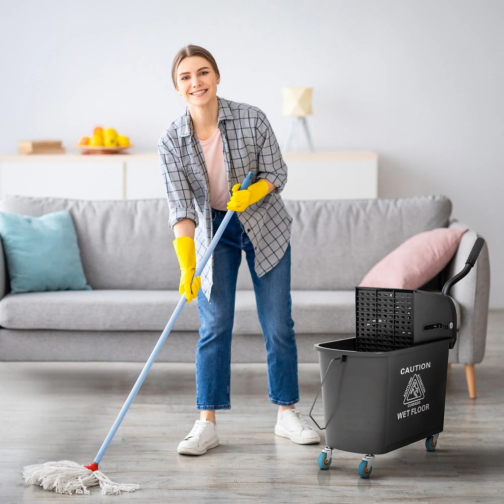 HOMCOM Cărucior Profesional pentru Curățenie cu Găleată pentru Mop de 20L, 60x27x70,5 cm, Negru | Aosom Romania