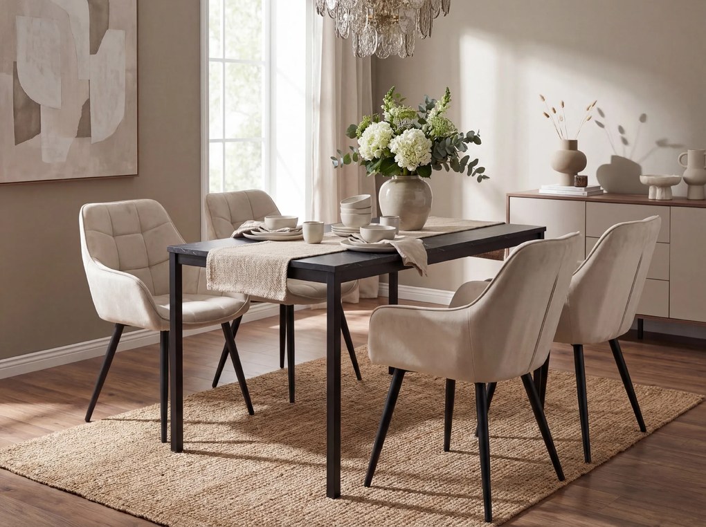 Scaun de masa VARSI VELVET cu picioare negre, bej