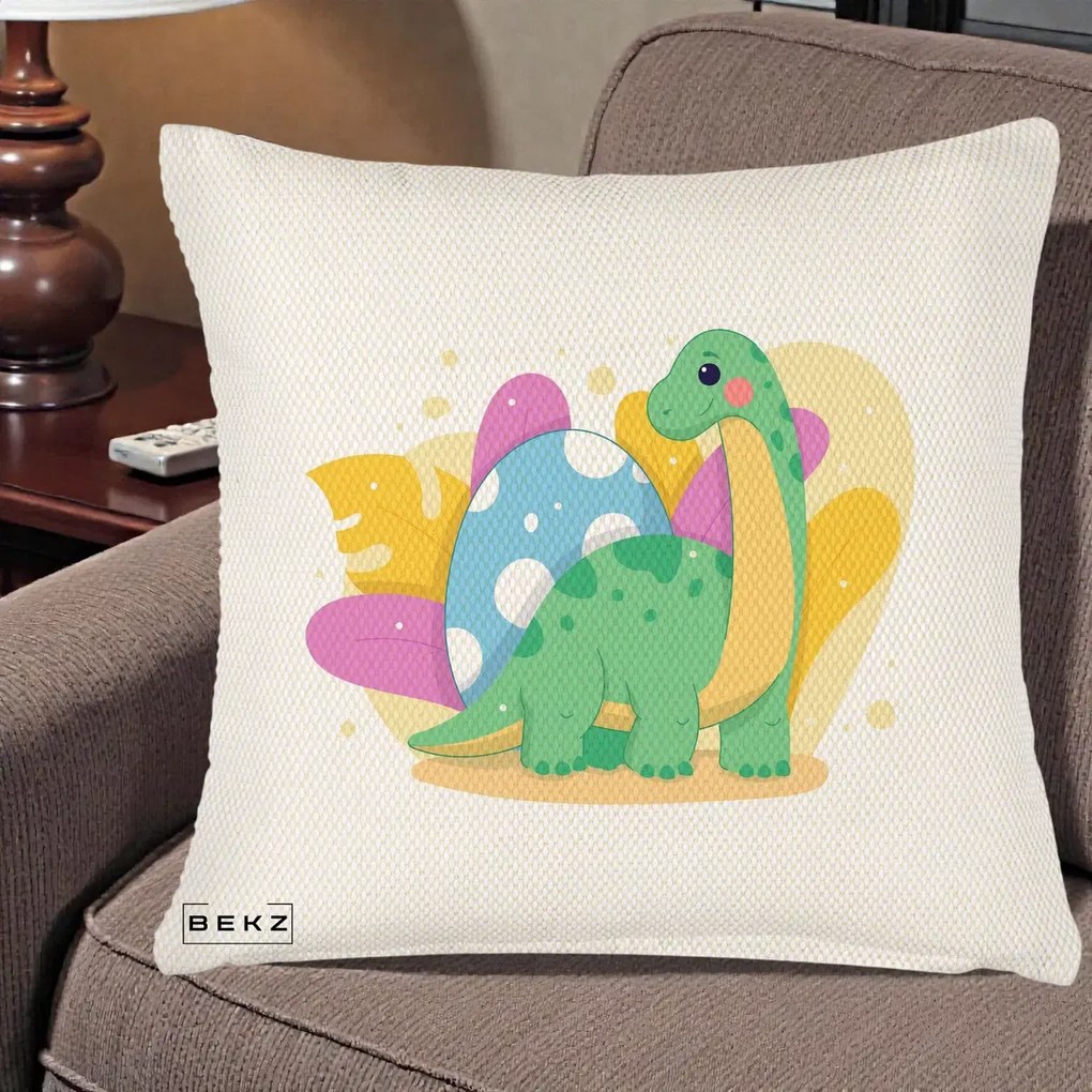 Perna Personalizata Dinozaur cu Ou Pastelat, 40x40 cm, Crem Reliefat, Husa Detasabila, Perna Inclusa, BEKZ®