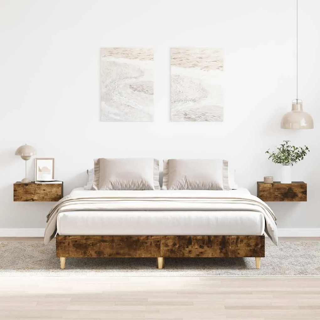 vidaXL Cadru pat fără saltea Stejar afumat 140x200 cm Lemn prelucrat