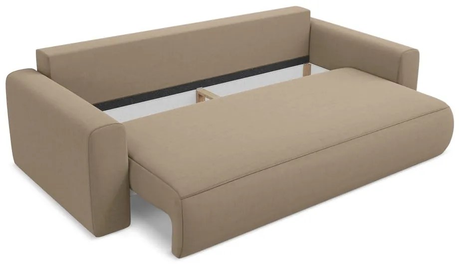 Canapea maro deschis extensibilă/cu spațiu de depozitare cu tapițerie din catifea 238 cm Kapua – Makamii