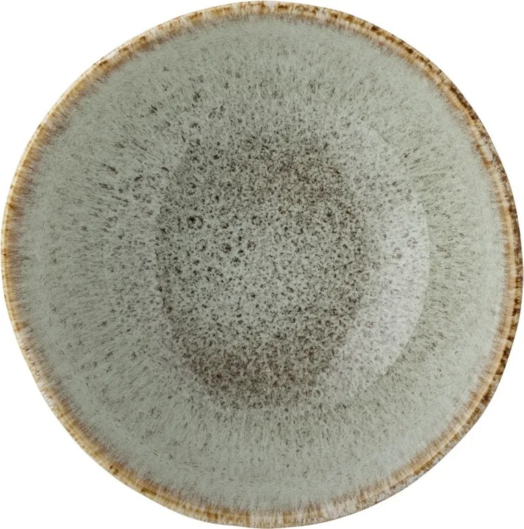 Bol rustic din ceramică artizanală cu dungi verticale maro pe fond bej, 14×7 cm, „Fleur"