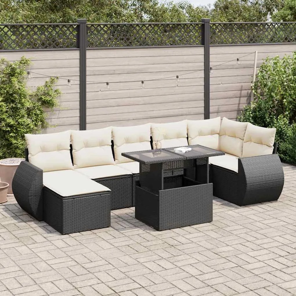 3326677 vidaXL Set mobilier de grădină cu perne, 8 piese, negru, poliratan