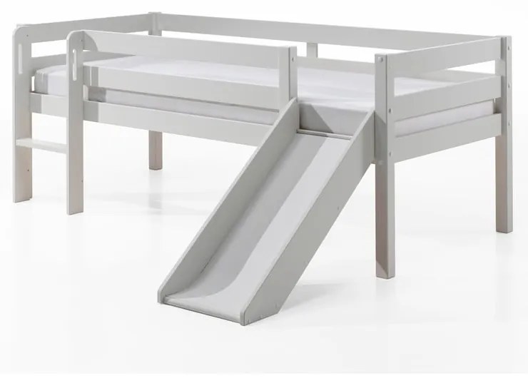 Pat înalt cu tobogan pentru copii Vipack Pino, 90 x 200 cm, alb
