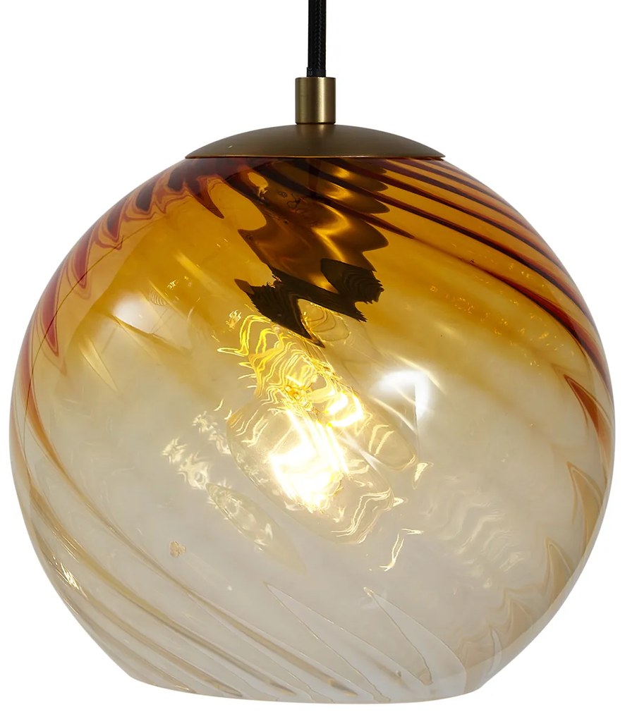 Lampă suspendată bronz cu sticlă rotundă fumurie, ambră și verde, cu 4 lumini - Bao