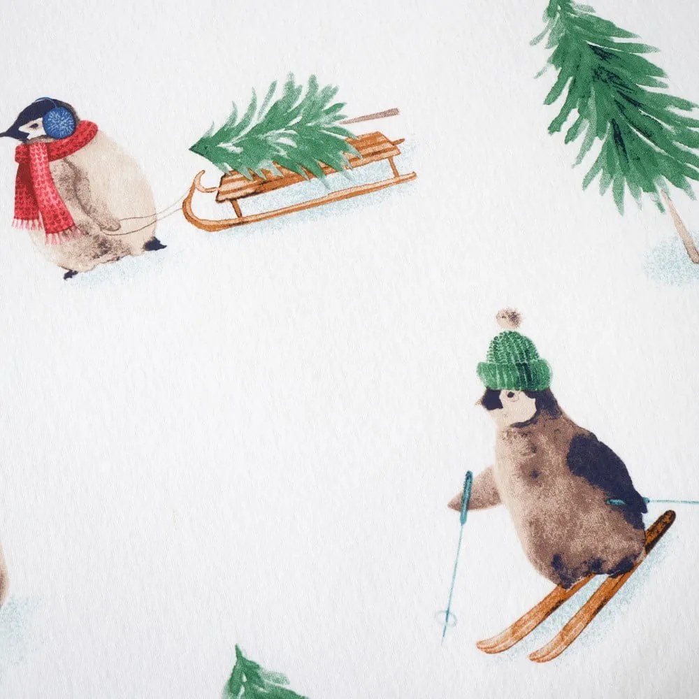 Lenjerie de pat albă din flanelă pentru pat dublu, extinsă 230x220 cm Snowy Penguin – Catherine Lansfield