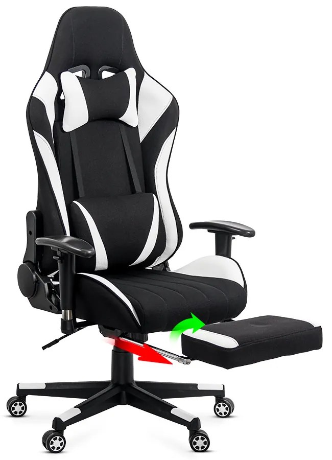 Scaun gaming alb din stofa cu suport de picioare, ergonomic si reglabil OFF 296