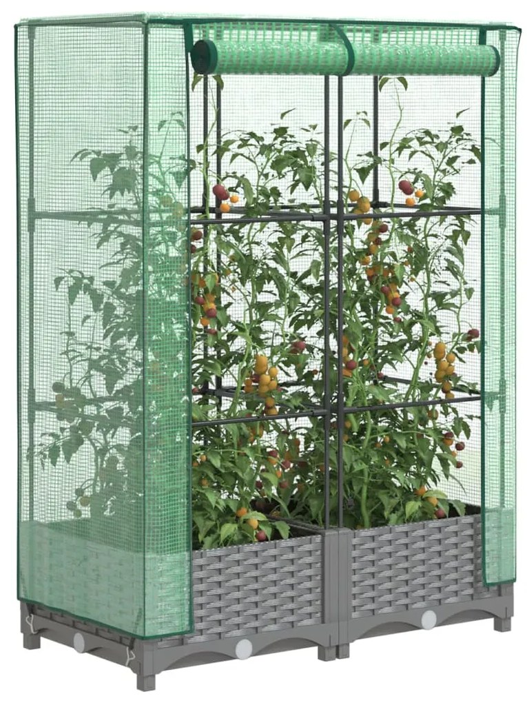 vidaXL Strat înălțat cu husă de seră, aspect ratan, 80x40x123 cm
