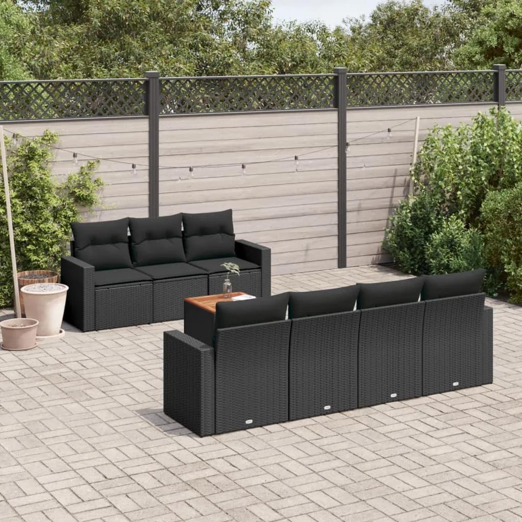 3256356 vidaXL Set mobilier de grădină cu perne, 8 piese, negru, poliratan