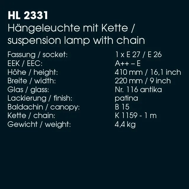 Pendul design medieval, iluminat exterior din fier forjat, HL 2331