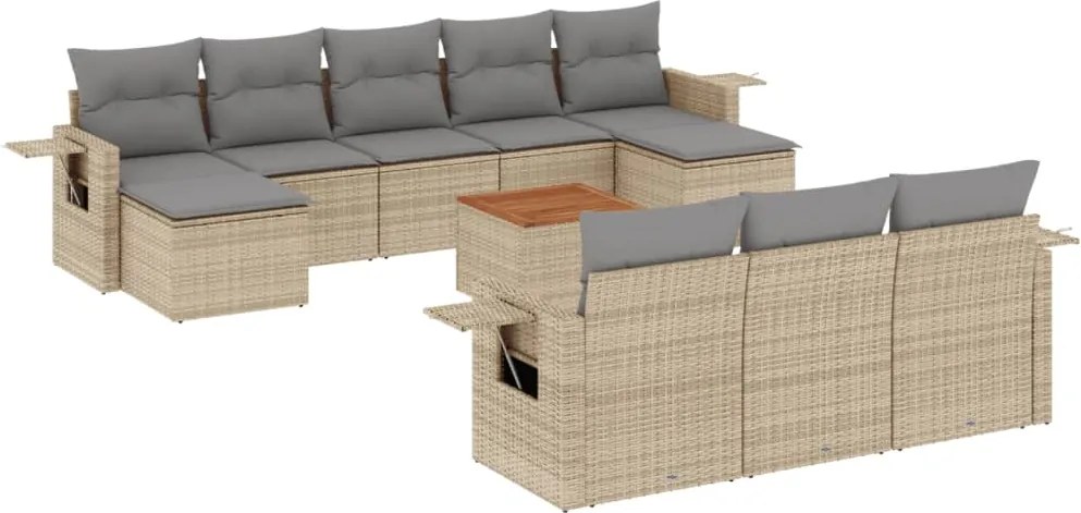 vidaXL Set canapele de grădină, 11 piese, cu perne, bej, poliratan