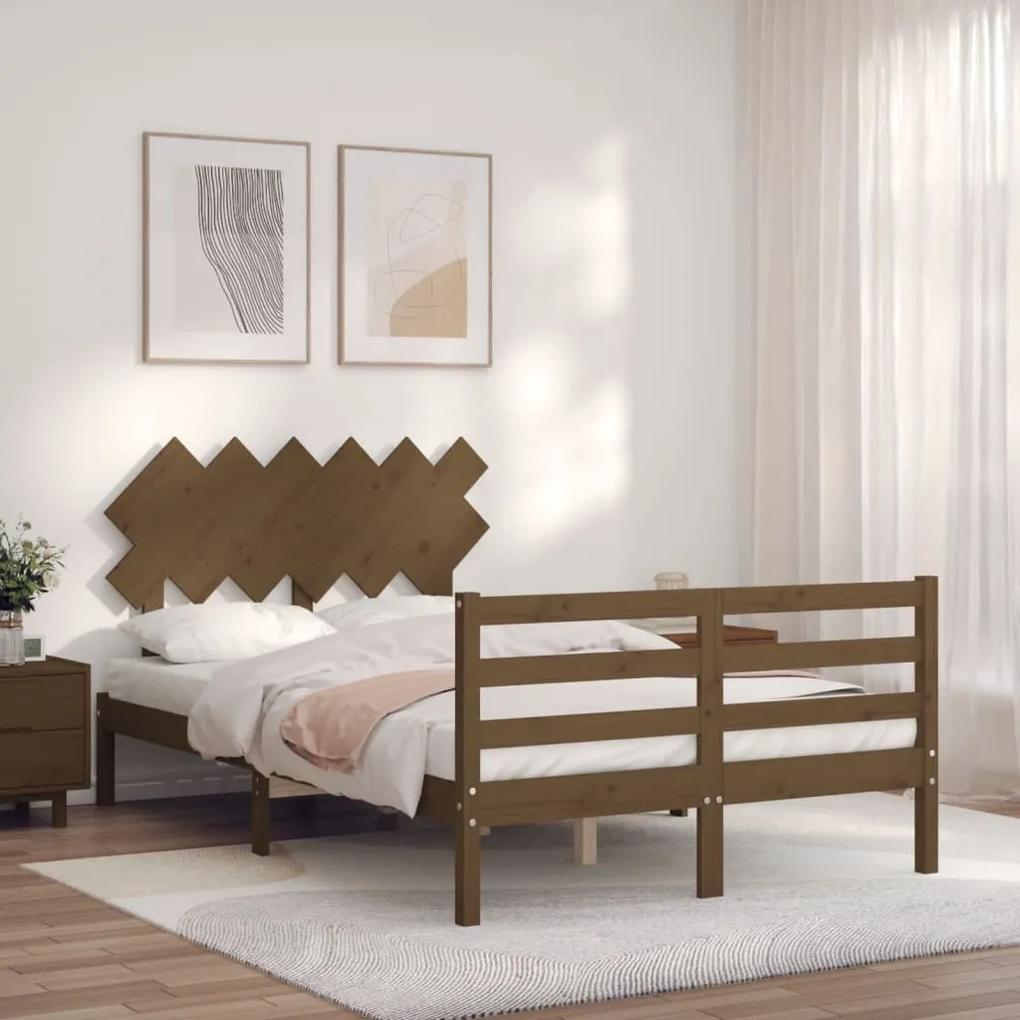 3195259 vidaXL Cadru de pat cu tăblie, dublu mic, maro miere, lemn masiv
