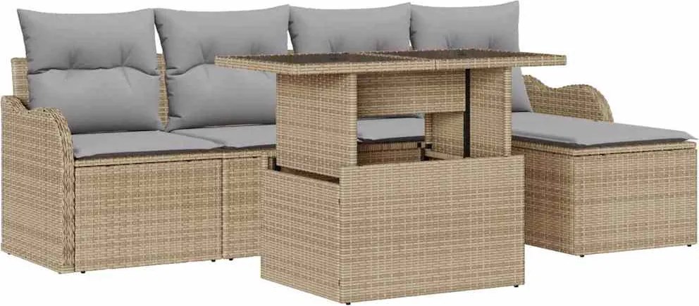 vidaXL Set de Locuri pentru Exterior cu pernă 6 pcs Bej Rattan poli