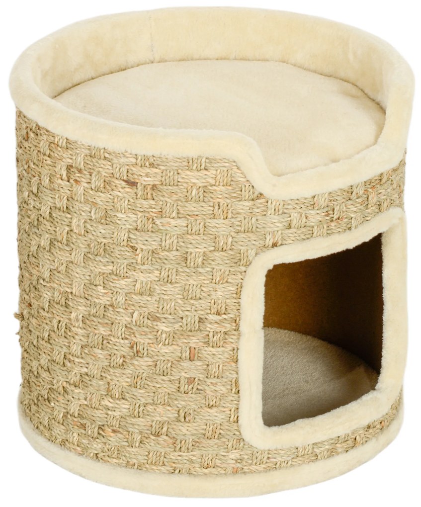 PawHut Tonneau pentru zgâriat pisici, tonneau pentru pisici, acoperit cu plus, capacitate de 5 kg, Ø 38 x 37 Î kaki și bej | Aosom Romania